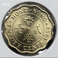 R5.5香港貳毫 1991年【全新UNC未使用--爆光靚品/超強原廠車輪轉光R5.5】【英女王 伊利沙伯二世】 香港舊版錢幣・硬幣 $18 (R5.5)