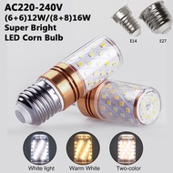 3H Lampu Mentol LED E14/E27 12W (6+6)/16W (8+8) Corn Bulb 3 Warna Untuk Lampu Hiasan Dekoratif