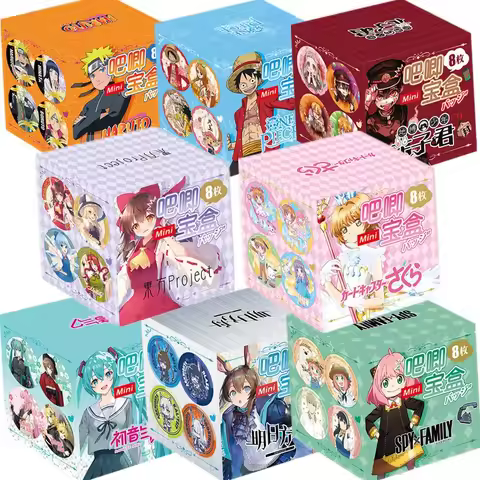 8 Pcs/box Anime Spy X Family Mini Baji Badge Demon Slayer Tinplate Laser Brooch Gift in Whole Box