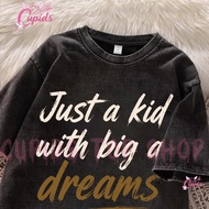 Cupids Vintage Loose Tee Grunge Brush Hopeful Slogan Two Shade Text Minimal Street Outfit