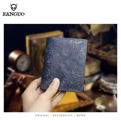 Genuine Leather Men's Wallet Handmade Leather Card Slot Short Wallet Portable Fold Card Wallet Money