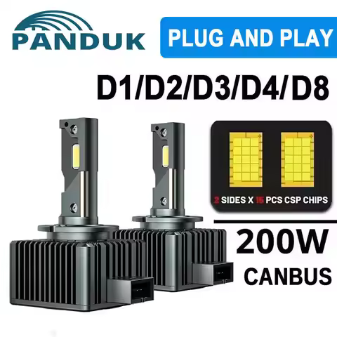 PANDUK 2 Pieces LED Headlights 9600000LM 200W D1S HID D3S D2S D4S D4R D8S D1R D2R D3R Turbo LED 6000