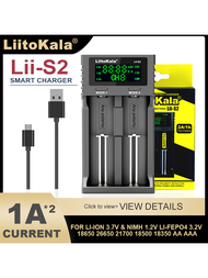 Liitokala Lii-s2 充電器用於可充電的鎳氫和鋰離子電池,兼容1.2v、3.85v、3.7v、3.2v、18650、18350、18500、21700、26650、16340、26700 Aa Aaa電池