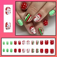 Red Santa Claus False Nails White Snow Elk Flower Patch Christmas Set Nail O3h8