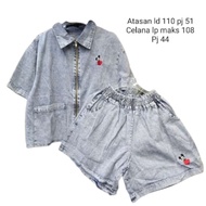 Jeans suit Mickey jumbo embroidered denimSnow 3L ld110 pj51, zipper, pockets, short sleeves, elastic