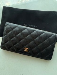 Chanel 黑色菱格紋長銀包