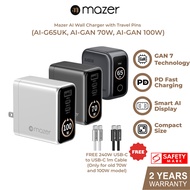 Mazer Charger Ai Smart Display Fast Charging Wall Charger with Multi Travel Pins (65W(UK)/70W/100W)
