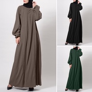 Jubah Abaya Muslim  Maxi Dress Baju Abaya Muslimah Jubah Abaya Hitam Robe Long Dress Plus Size S-5XL Women Long Puff Sleeve Solid Color Casual Dress Big Size Women Clothes