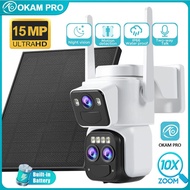 OKAM PRO Solar Camera 10X Zoom HD 15MP 4G Sim Camera Dual Screen PIR Motion Tracking Color Night Vis