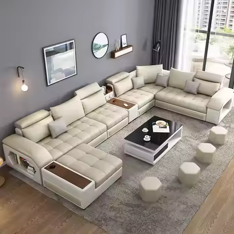 @# Modern Style Luxurious Sofa Set 7 Seater Living Room Furniture, Stylish Beige Living Room Sofa Se