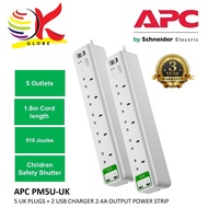 APC PM5U-UK 5 UK PLUGS+2 USB 2.4A POWER STRIP LIGHT SURGE PROTECTOR SOCKET PLUG WITH SIRIM