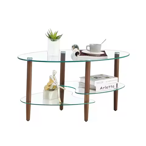 Oval End Table, 220lbs Load Capacity Empered Glass Coffee Table, Modern Side Table For Home Office, 