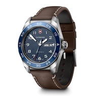 VICTORINOX Swiss Army Watch Analog Waterproof Men's Quartz Blue Dial Brown Leather Strap Stainless S