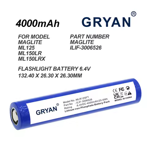GRYAN 4000mAh Flashlight Battery For Maglite ML125 ML150LR ML150LRX ILIF-3006526