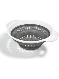 1個可折疊的矽膠食品濾器,帶塑料手柄,適用於蔬果廚房排水、面食折疊式濾網,可用於洗碗機