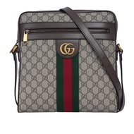 【GUCCI 古馳】Ophidia 綠紅織帶中款郵差包/斜背包(米色/烏木色)/ 平行輸入