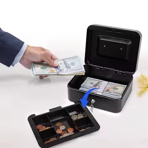 Metal Cash Box Mini Safe Lock Box Money Bank Metal Coin Bank Security Box Sturdy Cash Portable For K