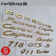 Gold Porsche Logo Cayenne Paramera Macan Caman 911 718 Boxster Carrera Emblem Car Rear Sticker Namep