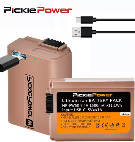 Pickle Power NP-FW50 Battery with USB-C Fast Charging Port for Sony A7S II, A7R II, ZV-E10, A7, A7S,
