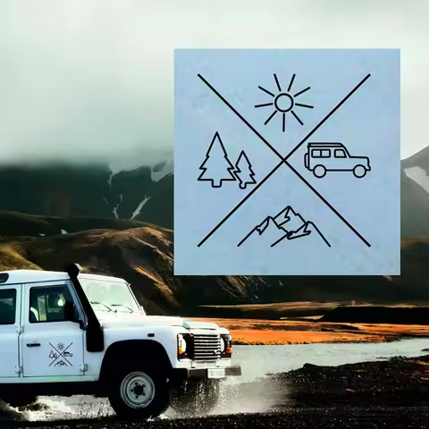 Off-road vehicle stickers I Mountain and sun design I Land Rover Defender stickers I 4x4 adventure s