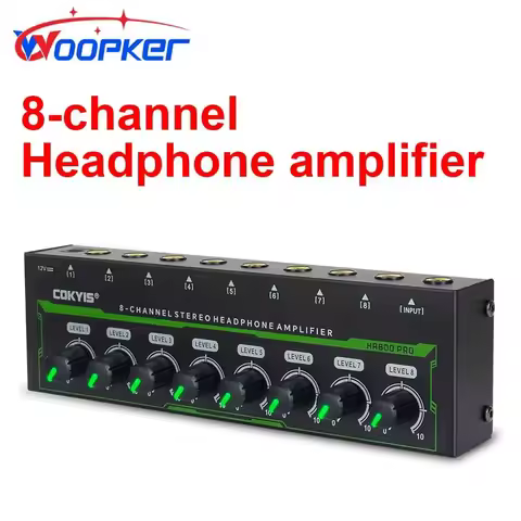 Woopker Headphone Amplifier HA800 Pro 8 Channel HiFi Desktop Stereo Audio Amplifier RGB Light Strip 