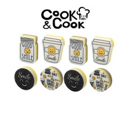 Dishwashing sponge printed with cute, colorful smiley faces