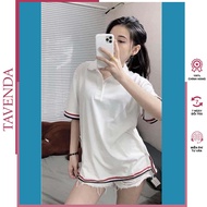 Women's unisex polo t-shirt with loose form, white, short-sleeved summer fashion (CODE 966) TAVENDA 