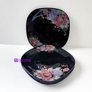 6 Pcs 11  Inch Black Opal Glass Buffet Plate Soup Plate Set  Pinggan Nasi Pinggan Mangkuk  Bunga Hia