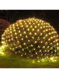 1.5*1.5米漁網燈,96顆led彩色閃爍太陽能串燈,低壓防水適用於戶外庭院、草坪、事件、節日裝飾