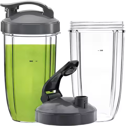2 Pcs 24OZ Tall Cups Flip Top To Go Lid Compatible with Nutribullet Blender Mixer Juicer 600W, 900W,