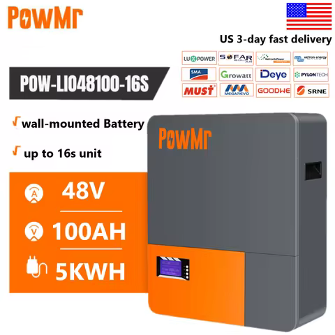 PowMr 48V 100AH 200AH 300AH LiFePO4 Battery 5/10/15kwh Built-in BMS 6000+ Cycles Wall-mounted Batter