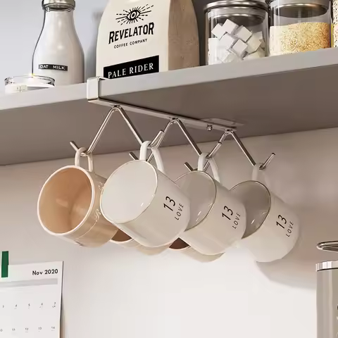 304 Stainless Steel Coffee Cup Holder Silvery Color Multifunctional Mug Holder Rustproof Space-Savin