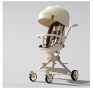 iGlobalStore - 鋁合金嬰兒推車，輕便嬰兒車，便攜輕便一鍵折疊，出行寶寶高景觀，可坐可躺嬰兒手推車， 顏色: 棕色