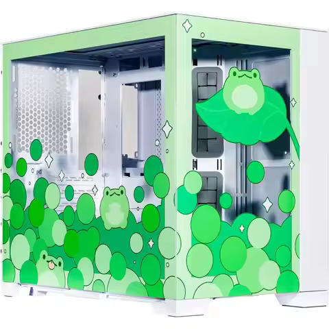 Minty rog Green Limited Edition Art Tempered Glass O11 Mini White Gaming Computer Case, Supports Min