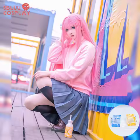 SBluuCosplay Bocchi The Rock Cosplay Gotou Hitori Cosplay Costume JK Uniform Pink Jacket Skirt Wig S