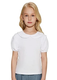 Danna Belle Teen Girls Shirt Solid Color Tee Short Sleeve Top Peter Pan Collar Blouse Gift Size 4-12