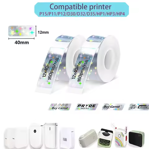 P15 Label Maker Tape Portable Self-adhesive 12*40mm Label Sticker 2 roll Set for D30 Marklife P15 P1