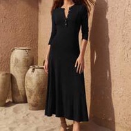 Women's Long Sleeve Henry Collar Long Dress