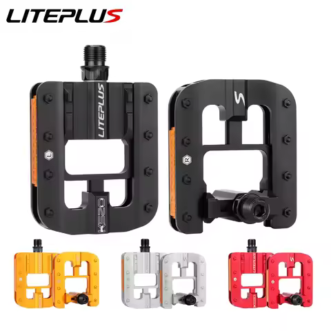 LITEPLUS Folding Bicycle Pedals Foldable Pedals Bicycle Aluminum Alloy Pedals Anti-skid Spikes With 