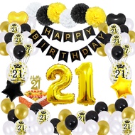 21 Birthday Party Decorations Black Gold Balloon Happy Birthday Banner 21st Years Birthday Woman Man