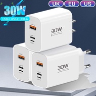 3-In-1 PD 30W Fast Charging Plug - Universal Travel Charging Set - USB-A, USB-C, USB-L Wall Charger 