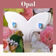 ต่างหูโอปอลแท้ 6x4mm ต่างหูเงินแท้925 ประดับพลอยโอปอลแท้ เสริมสิริมงคล เสริมดวง พลอยแท้ธรรมชาติ