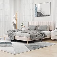 alazyhome Upholstered Platform King Size Bed Frame with Headboard Wooden Slats Support No Noise Easy Assembly Beige Velvet