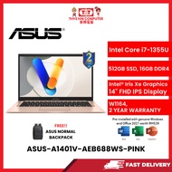 ASUS-A1401V-AEB688WS-PINK-INTELCOREI7-1355U,16GBR4,512GBSSD,INTELIRISXE,14"FHD,W1164,2YRS,H&S