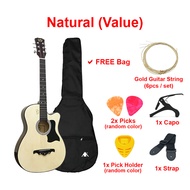 AK Guitar - 38 Inch Acoustic Guitar AK-011C (FREE BAG & TRUSS ROD) + Accessories Set | Gitar Akustik