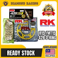 YAMAHA R15/MT15 428 RK/ ORING Gold Chain Combo DRC/RK Gold Sprocket Set RK Chain