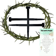5 Pcs Crown of Thorns Set with 1 Pcs 8 Jesus Thorn of Crowns & 3 Pcs Crucifix Iron Nails with Prayer
