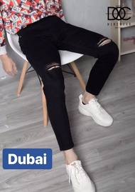 QUẦN JEAN NAM CHẤT BÒ ĐEN RÁCH GỐI SÀNH ĐIỆU DUBAI-50 CAO CẤP - DUBAI FASHION