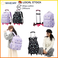 (Selangor stock 12h ship)Vine 6 Wheels Trolley Bag Grades1-2-3-4-5-6 School Bag Rolling Backpack for Kids Boys Girls Waterproof Beg Sekolah Roda Budak Beg Sekolah Perempuan Beg Sekolah Budak Lelaki