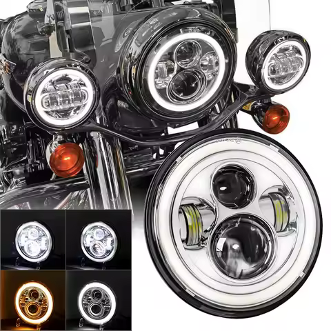 7" Round LED Headlight Cafe Racer for Yamaha Harley Road King Wrangler Jk Halo Angel Eyes 7 Inch Mot